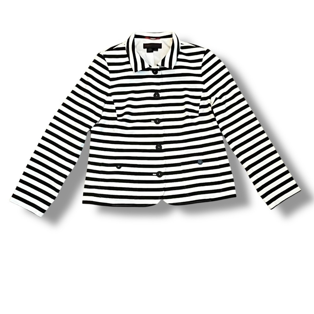 Nina McLemore Knit Jacket Blazer Striped Size 10 white